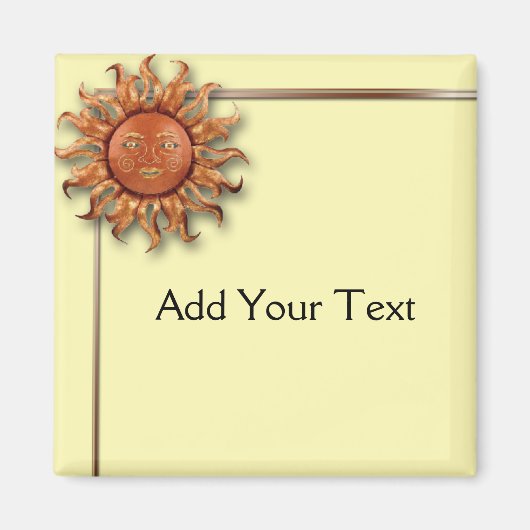 クリームの背景にブロンズの太陽 マグネット (正面)