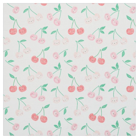 クリームの背景に可愛い水彩さくらんぼ ファブリック (見本)