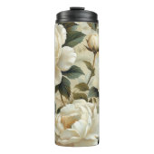 クリームの背景に白い花。 タンブラー (正面)