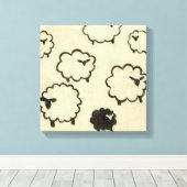 クリームの背景に白と黒の羊 キャンバスプリント (インサイチュ (ウッドフロア))