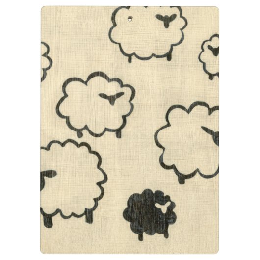 クリームの背景に白と黒の羊 クリップボード (裏面)