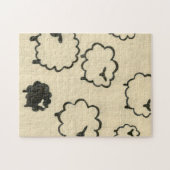 クリームの背景に白と黒の羊 ジグソーパズル (横)