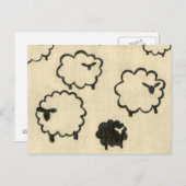 クリームの背景に白と黒の羊 ポストカード (正面/裏面)