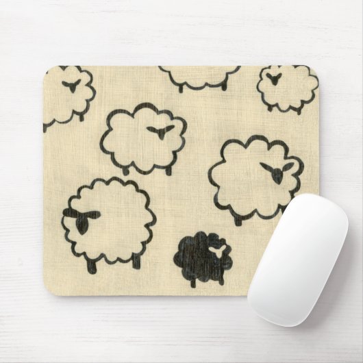 クリームの背景に白と黒の羊 マウスパッド (マウス)