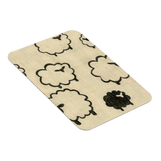 クリームの背景に白と黒の羊 マグネット (右側)