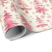 クリームの背景に赤と金ゴールドのクリスマスツリー ラッピングペーパー (ロールコーナー)