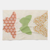 クリームの背景に飾り蝶のパターン キッチンタオル (横)