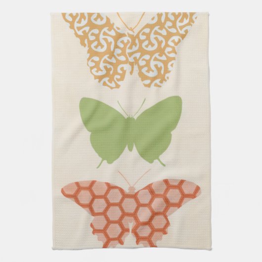 クリームの背景に飾り蝶のパターン キッチンタオル (縦)