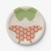 クリームの背景に飾り蝶のパターン ペーパープレート (正面)