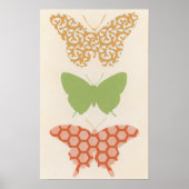 クリームの背景に飾り蝶のパターン ポスター (正面)