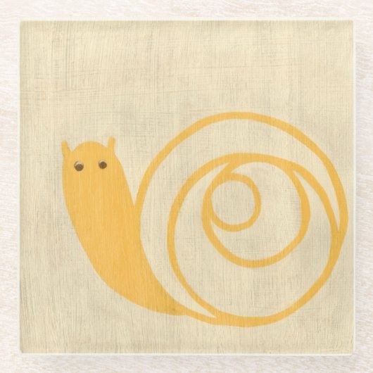 クリームの背景に黄色いカタツムリ ガラスコースター (正面)