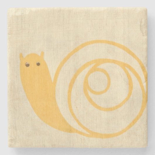 クリームの背景に黄色いカタツムリ ストーンコースター (正面)