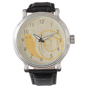 クリームの背景に黄色いカタツムリ 腕時計