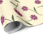 クリームの背景を持つ自由パターンのピンクの花 ラッピングペーパー (ロールコーナー)