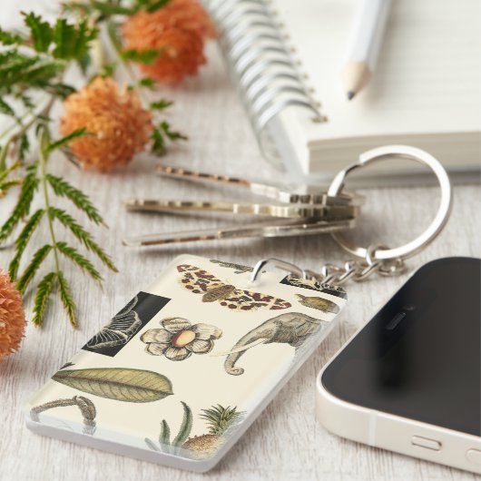 クリームの背絵を描景にさまざまな動物 キーホルダー (正面右)