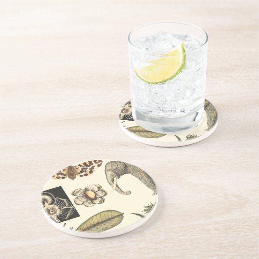 クリームの背絵を描景にさまざまな動物 コースター (側面)