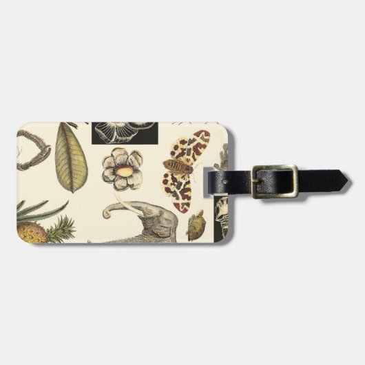 クリームの背絵を描景にさまざまな動物 ラゲッジタグ (正面横)