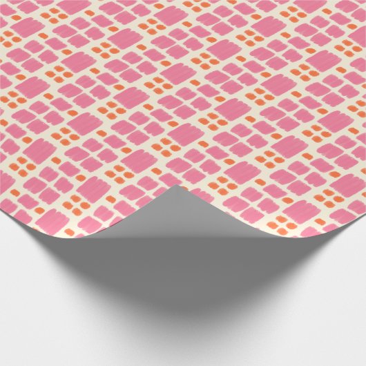 クリームの背絵を描景のピンクとオレンジのシェイプ ラッピングペーパー (角)