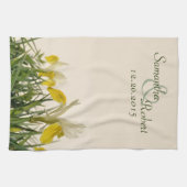 クリームの黄色アイリス キッチンタオル (横)