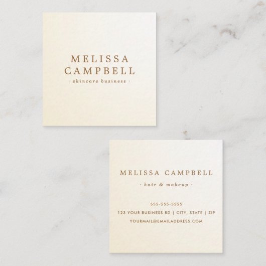 クリームアイボリーの高級プロフェッショナルミニマリスト スクエア名刺 (正面/裏面)