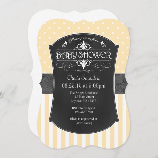 クリームアイボリーグレーシャルボードストライプズ赤ちゃんシャワー 招待状 (正面/裏面)