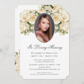 クリームアイボリーバラ写真メモリアル愛の記憶 招待状 (正面/裏面)