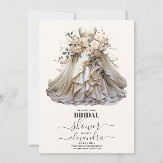 クリームアイボリーフローラ結婚ズドレスブライダルシャワー 招待状 (正面)