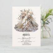 クリームアイボリーフローラ結婚ズドレスブライダルシャワー 招待状 (スタンド正面)