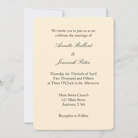 クリームアイボリーブラックプレーンシンプル結婚式招待状 招待状 (正面)