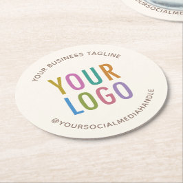 クリームアイボリーベージュ色紙コースターカスタムズロゴラウンド ラウンドペーパーコースター