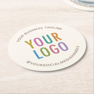 クリームアイボリーベージュ色紙コースターカスタムズロゴラウンド ラウンドペーパーコースター