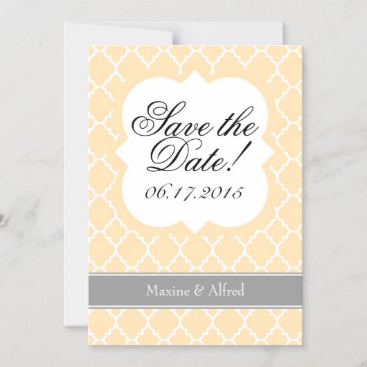 クリームアイボリーホワイトクローバー日付磁石を保存 マグネット招待状 (正面)