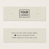 クリームアイボリーリネンロゴスタッドイヤリングディスプレイカード (正面&裏面)