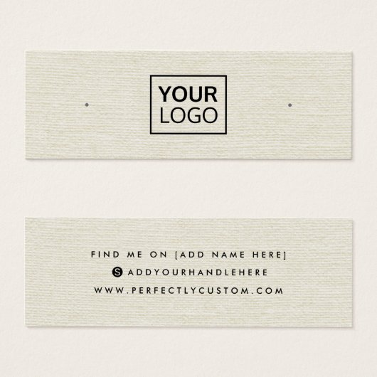 クリームアイボリーリネンロゴスタッドイヤリングディスプレイカード (正面&裏面)