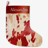 クリームアイボリーレッドウエスタンコーウィドクリスマスネーム ラージクリスマスストッキング (正面)