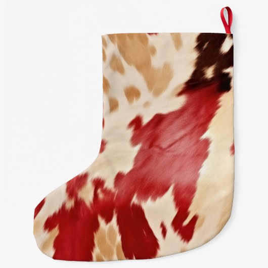 クリームアイボリーレッドウエスタンコーウィドクリスマスネーム ラージクリスマスストッキング (裏面)