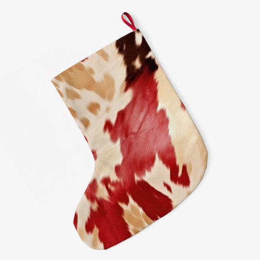 クリームアイボリーレッドウエスタンコーウィドクリスマスネーム ラージクリスマスストッキング (裏面 (吊り時))