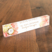 クリームアイボリー桃サマーフラワーズブティックマネージャー デスクネームプレート (側面)