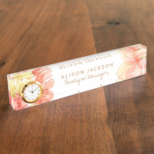 クリームアイボリー桃サマーフラワーズブティックマネージャー デスクネームプレート (側面)