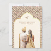 クリームアイボリー金ゴールドパンジャビアナンドKarajシーク結婚ズ 招待状 (正面)