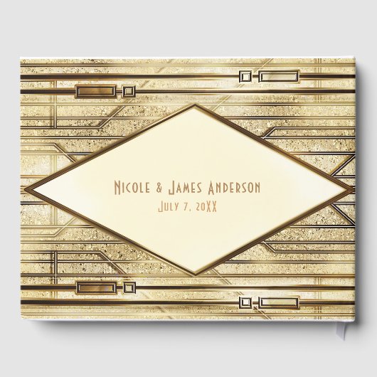 クリームアイボリー金ゴールド20のアールデコギャツビー結婚グラーム ゲストブック (裏面)