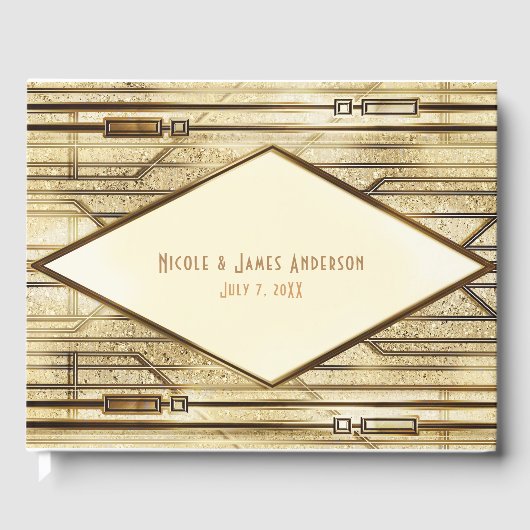 クリームアイボリー金ゴールド20のアールデコギャツビー結婚グラーム ゲストブック (正面)