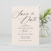 クリームアイボリー |ニュートラルカラーフォーマルタイポグラフィ セーブザデート (スタンド正面)