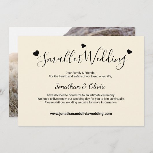 クリームアイボリー　小さな結婚式　ダウサイズウェディング 案内状 (正面/裏面)