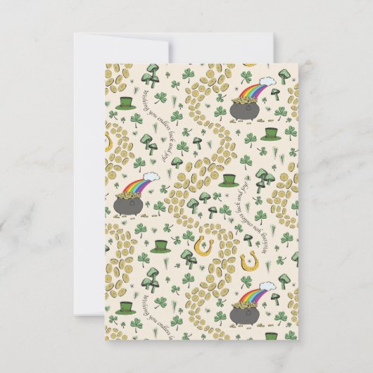 クリームアイリッシュレインボークローバー&ハート誕生日 サンキューカード (裏面)