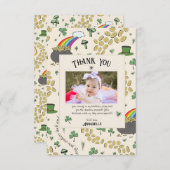 クリームアイリッシュレインボークローバー&ハート誕生日 サンキューカード (正面/裏面)
