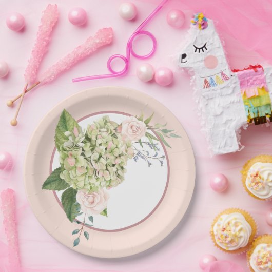 クリームアジサイとバラ ペーパープレート (パーティー)