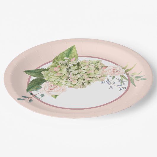 クリームアジサイとバラ ペーパープレート (アングル)