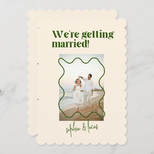 クリームアンドグリーンシンプル結婚式招待状 招待状 (正面/裏面)