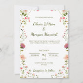 クリームアンドグリーンフローラ結婚式招待状 招待状 (正面)